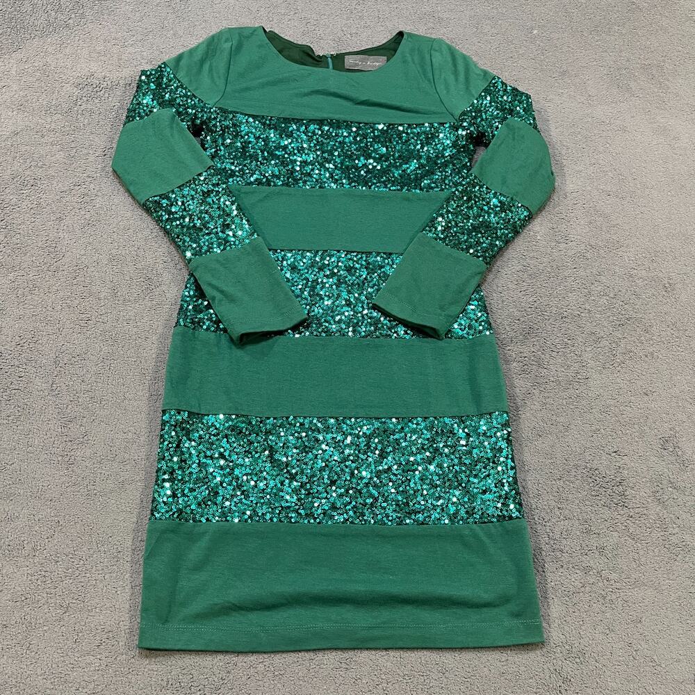 Sunday in Brooklyn Sequin Green Striped Long Sleeve Sheath Dress Women's Size S